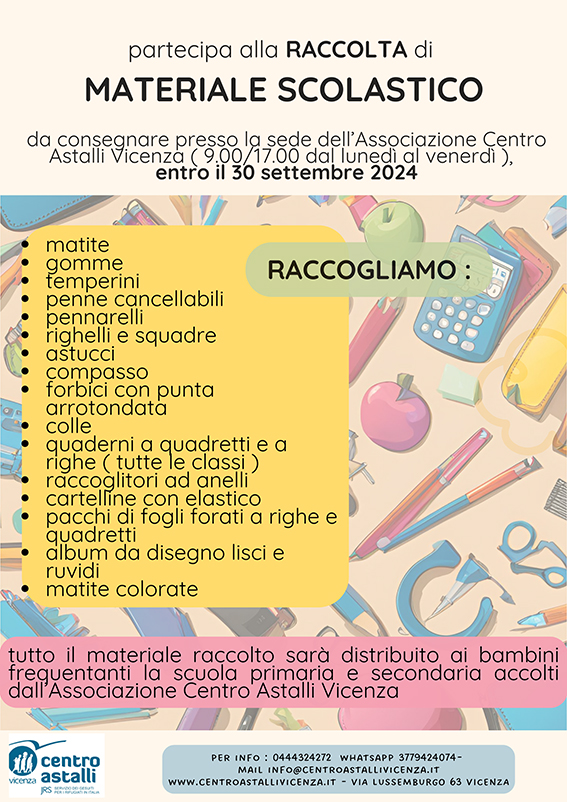 volantino raccolta materiale scolastico